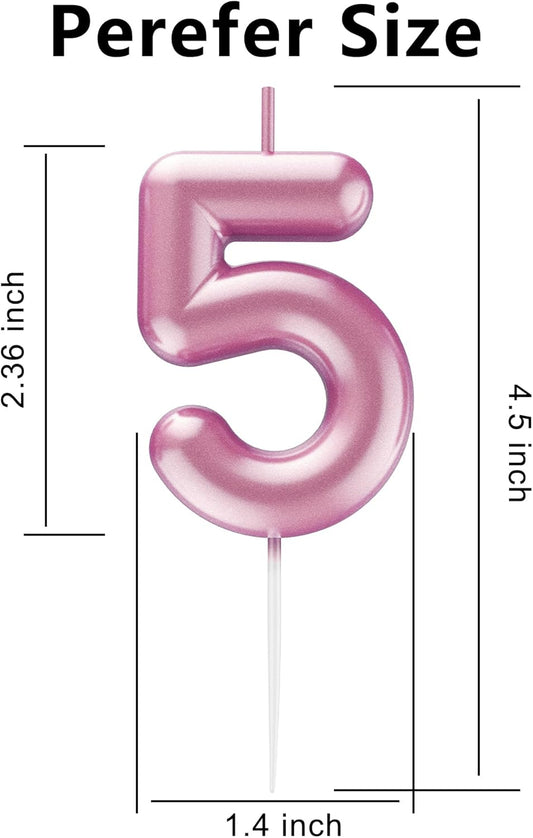Pink Number 5 Candle Happy Birthday 3D Number Candles for Birthday Cake Party Decoration Wedding Anniversary Celebration Supplies