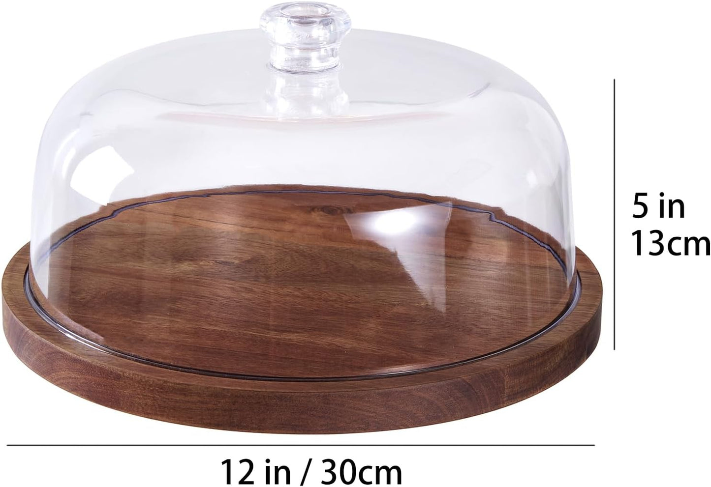 Cake Stand with Lid, Acacia Wood 12in Round Cake Holder, 2-in-1 Dessert Table Display Set & Charcuterie Board for Cheese, Chips & Dips, Nachos, Fruit Platter, Large Acrylic Cake Dome Cover