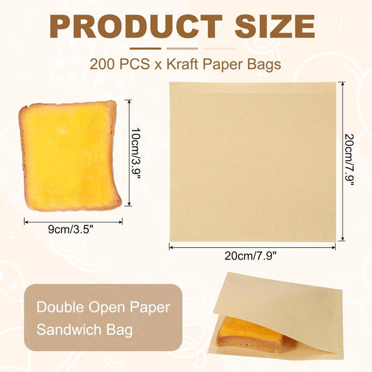 uxcell 200pcs Pastry Bags, 7.9 x 7.9 Inch Greaseproof Double Open Paper Wrappers Sandwich Bags for Donut Sandwich Pretzel Snacks Cookies, Kraft Paper