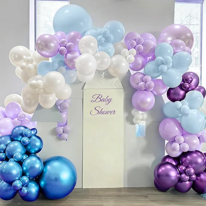Blue Purple White Balloon Garland Arch Kit, 167Pcs Latex Balloons Different Sizes 18 12 10 5 inch for Girl Princess Winter Wonderland Birthday Baby Shower Party Decorations