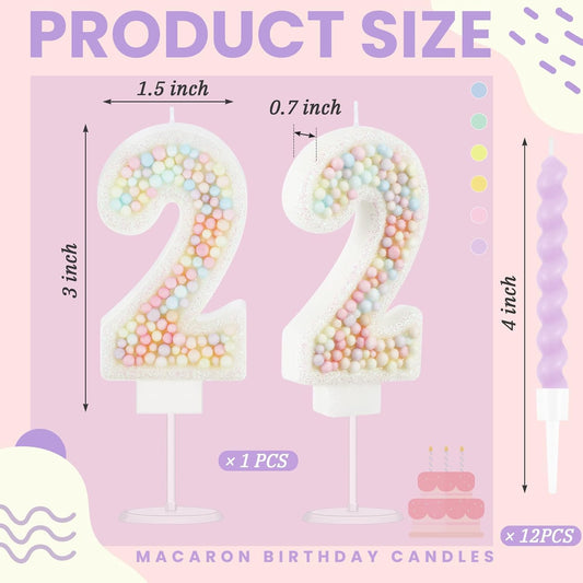 MTLEE Number 2 Birthday Candle with 12 Pcs Spiral Candles for Girls Macaron Pastel Rainbow Unicorn Pink Cake Topper for Sweet Theme Party Decoration