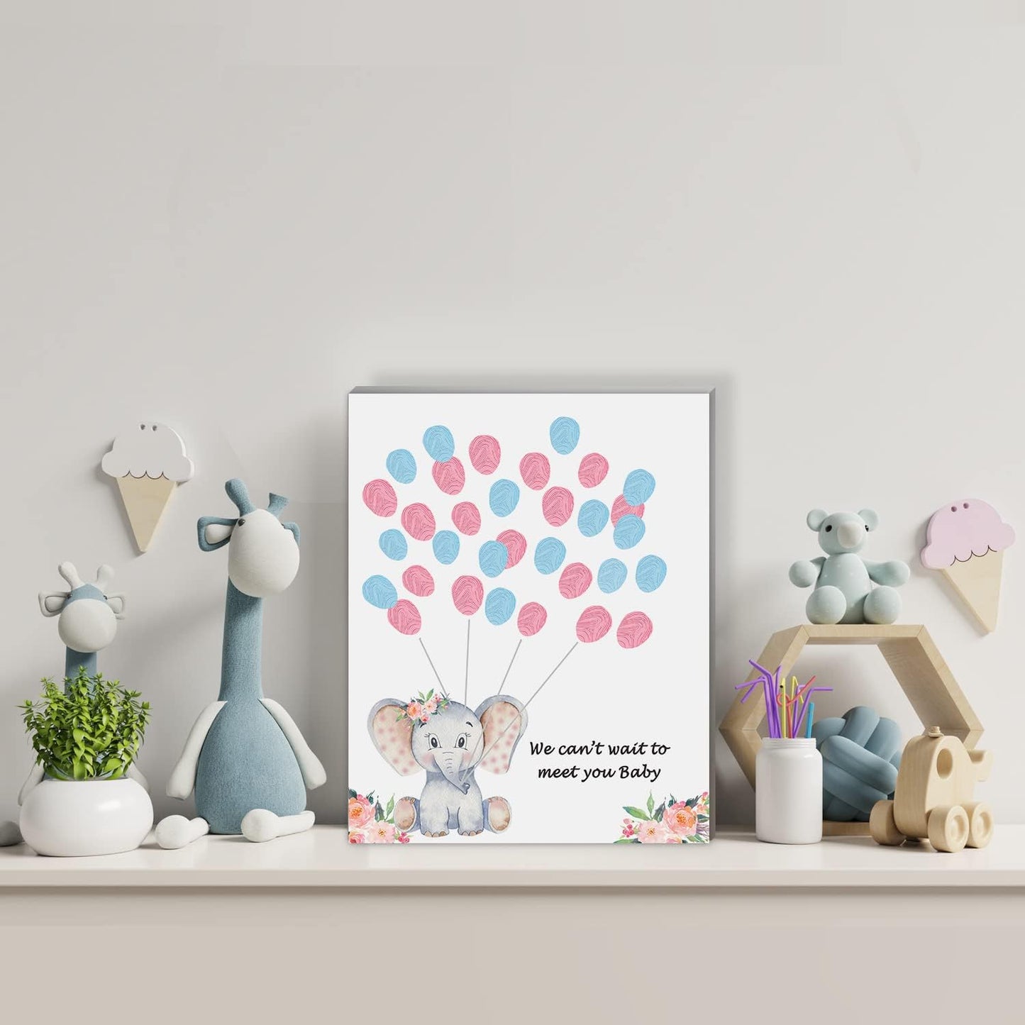 Baby Shower Guest Book Fingerprint Tree Canvas, a Baby Shower Guest Book, Finger Print Guest Book, Gender Reveal Decoration Elephant Theme