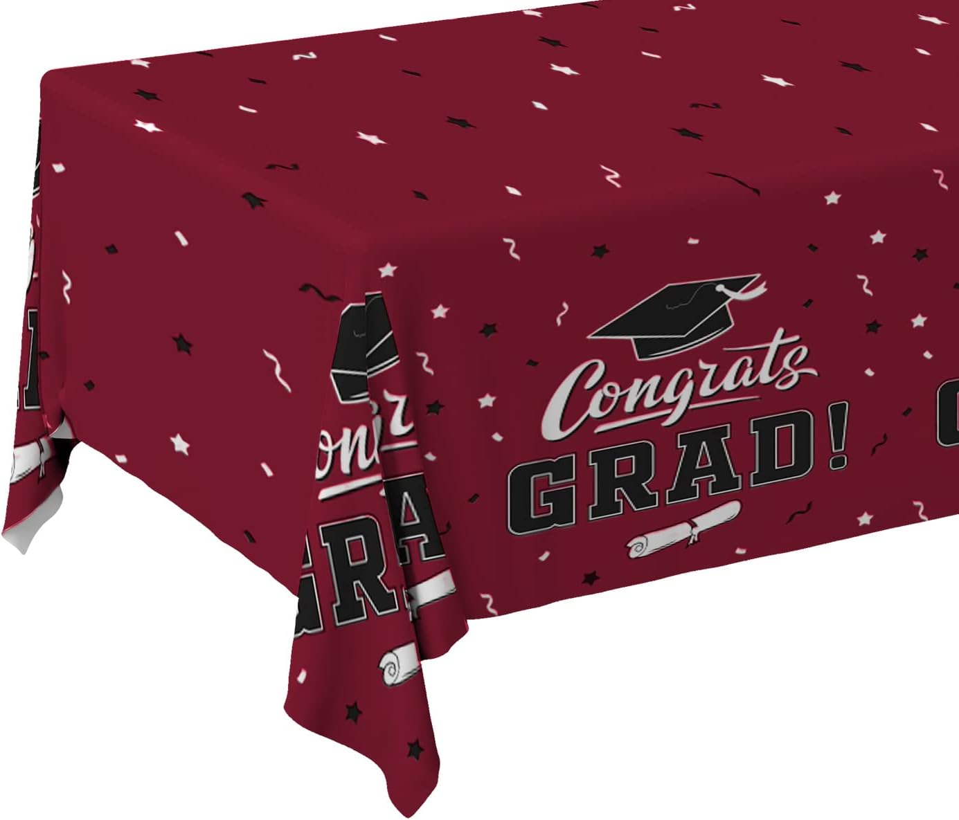Gatherfun Graduation Tablecloths Graduation Party Table Decorations Waterproof Plastic Rectangular Disposable Table Cover for Congrats Grad Party Supplies 3PCS 54x108 Inch, Maroon