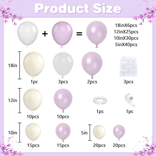 Pearl Purple Balloon Arch Kit, Double Stuffed Lavender Sand White Balloon Garland Different Sizes 18/12/10/5 Inch Pearl Balloons for Wedding Bridal Shower Anniversary Birthday Party Decor