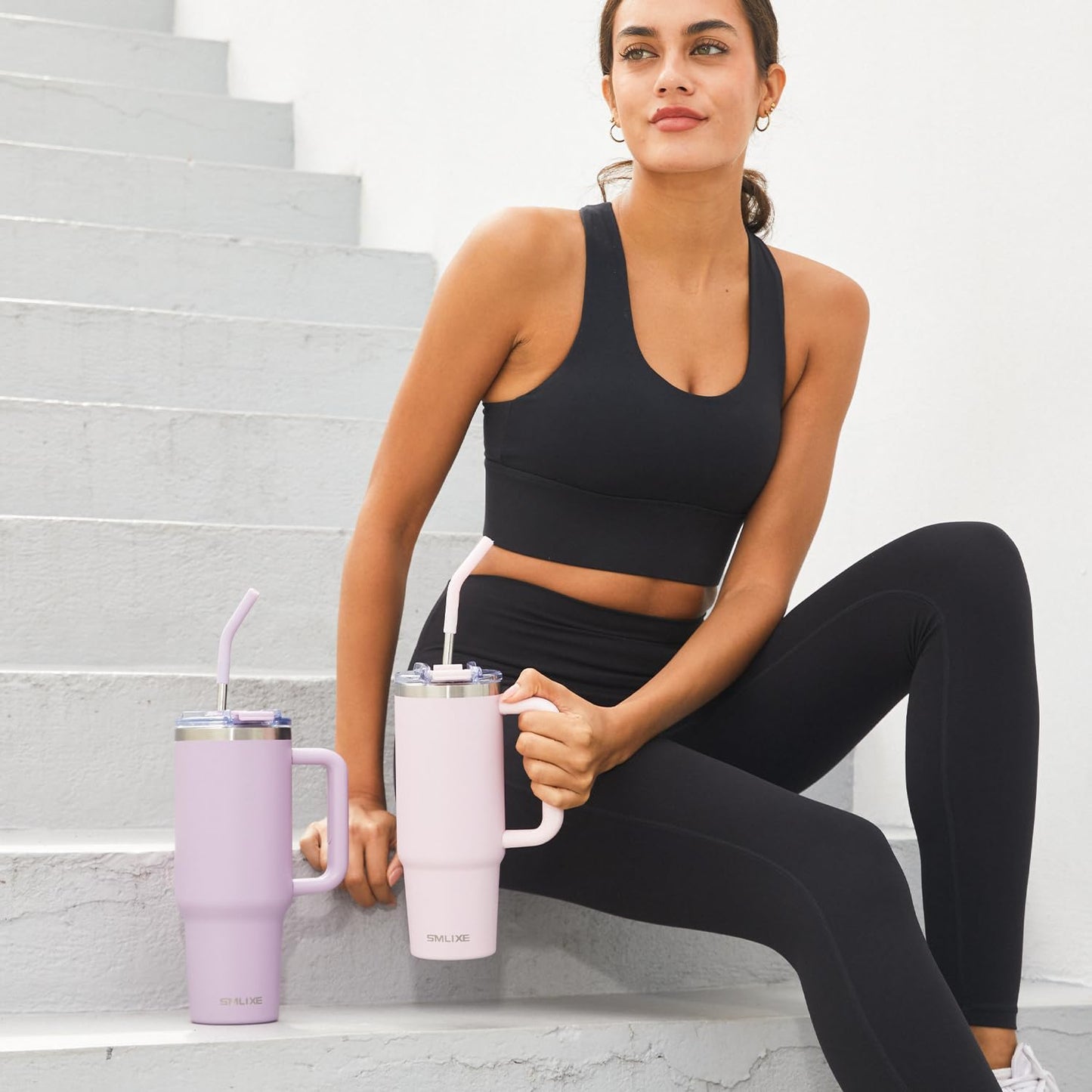 40 oz Tumbler with Handle and Straw Lid,Insulated Reusable Stainless Steel Water Bottle Travel Mug,Cupholder Friendly Double Wall Vacuum Sealed Cup (Lavender Purple)