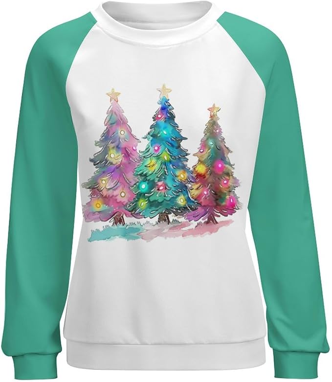 LOAIHA Christmas Sweatshirts for Women Christmas Tree Graphic Shirt Xmas Long Sleeve Merry Christmas Pullover Blouse