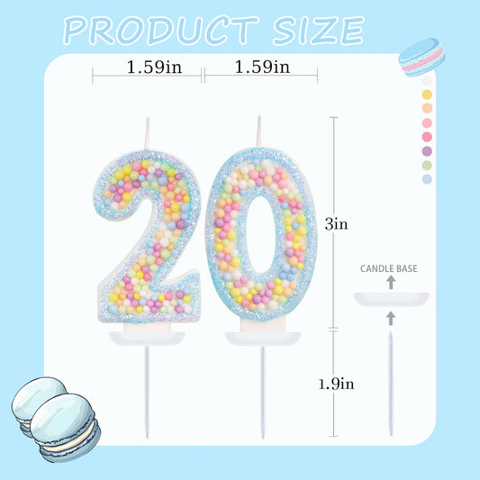 Blue Birthday Candles - Number 20 Candle, Colorful Macaron Candles, 20 Birthday Decorations for Girls Boys, Cake Decorations, Theme Party Supplies (Blue)