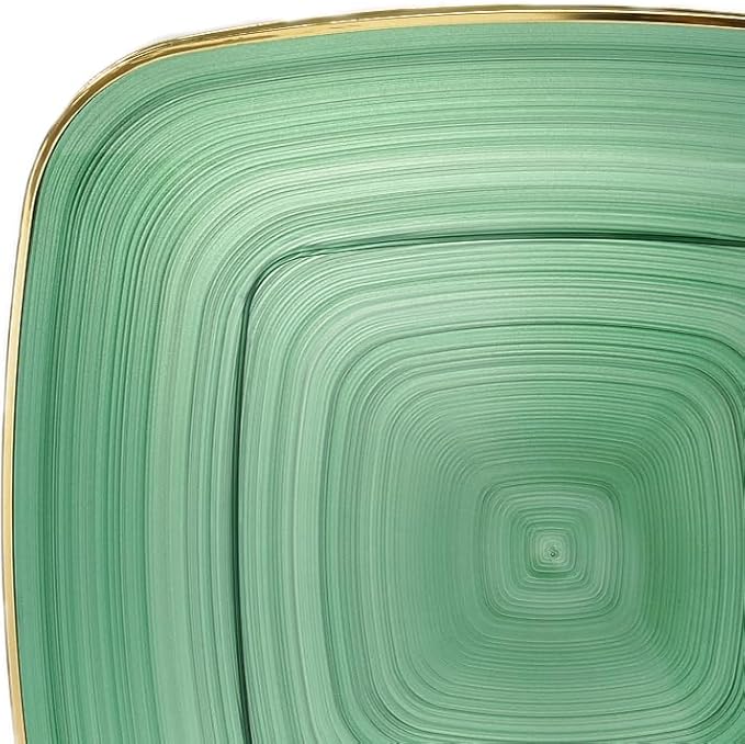 " OCCASIONS " 240 Pieces Pack,(120 Guests) Premium Wedding Party Disposable Plastic Plates Set -120 x 10'' Dinner + 120 x 7'' Salad/Dessert (Belize Square in Green & Gold)
