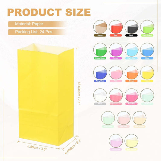PATIKIL Party Favor Bag, 24 Pcs 3.5x2.4x7.1 Inch Mini Paper Candy Bags Gift Treat Celebration Halloween Goody Birthday Wedding Party with Stickers, Yellow