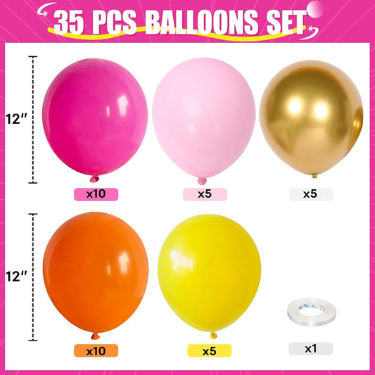 Pink Orange Yellow Balloons, 12 Inch Pink Orange Yellow and Gold Balloons for Birthday Graduation Summer Tropical Party Fall Thanksgiving Tequila Sunrise Sunset Party Decorations