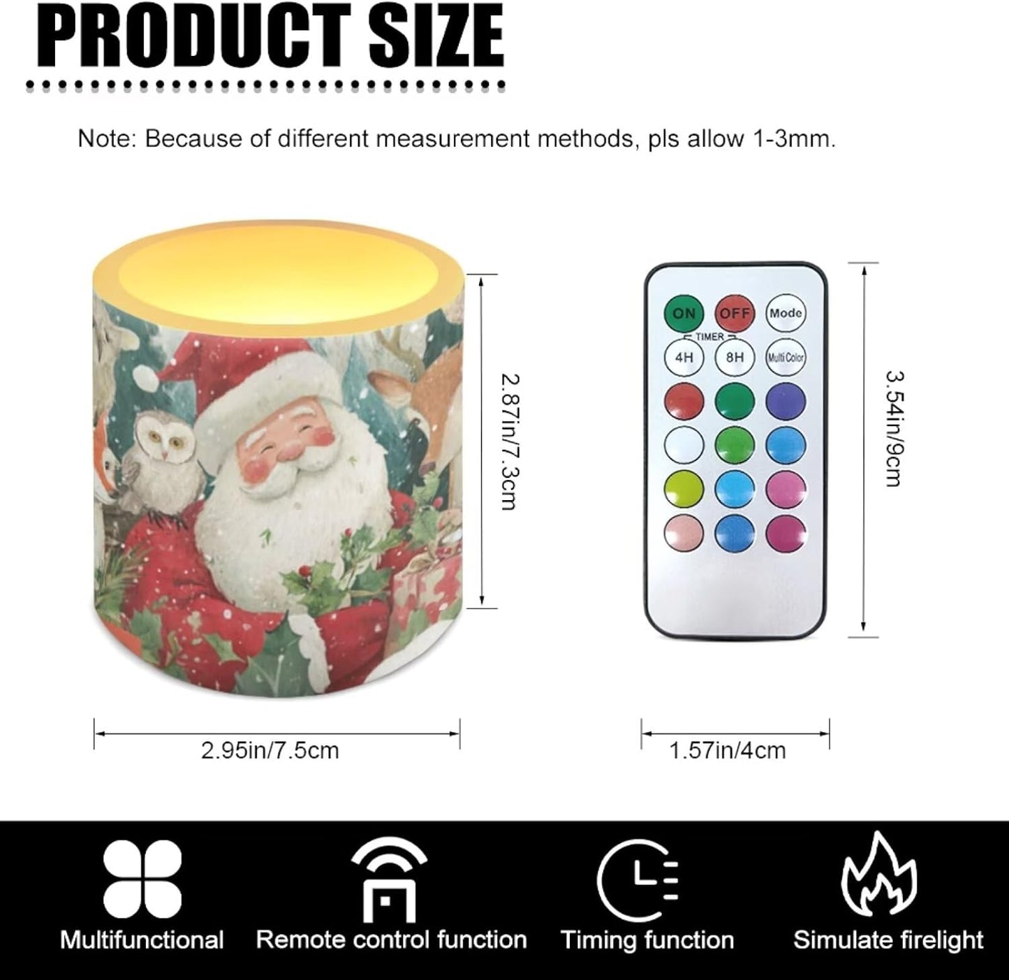 Poceacles 4 Pack Christmas Flameless LED Candles Remote Control Flickering LED Pillar Candles Battery Operated, Timer Multi-Color Options Tea Lights, Santa Claus Owl Reindeer Fox Animal Pattern