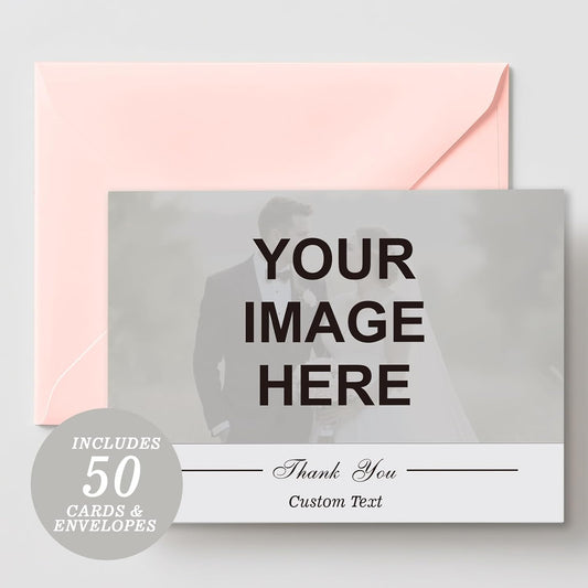 Personalized Save the Date Wedding Invitation Card with Photo 4x6inch 350GSM Papers and Envelopes, Custom Thank You card for Weddings, Birthdays and Parties, 50pcs or more (Horizontal with 1 Photo)