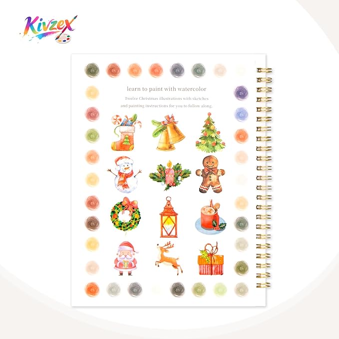 Kivzex Watercolor Workbook for Adults, Beginner Friendly Watercolor Painting Kit Christmas Water Coloring Book, Nature-Themed Practice Art Gift Water Color Paint Book with Palette and Brush