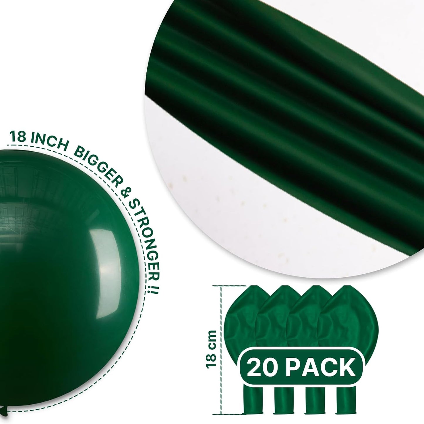 PartyWoo Dark Green Balloons 20 pcs 18 Inch Large Big Jumbo Giant Hunter Emerald Forest Green Latex Helium Balloons for Graduation Christmas Mardi Gras Birthday Party Decorations Green-Y56