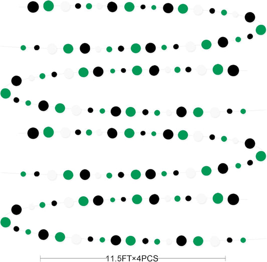 46 Ft Black Green Party Decorations Polka Dots Garlands Green and Black White Hanging Paper Circle Dots Streamer for Birthday Graduation Wedding Baby Shower Soccer Video Game Party Decoration Supplies