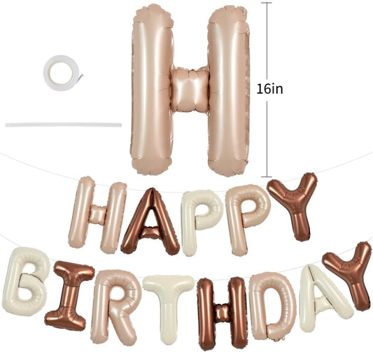 TONIFUL 16 Inch Happy Birthday Decorations Happy Birthday Balloon Banner with Star Balloons Mylar Foil Birthday Party Decorations Supplies(Light Brown Cream Chocolate )