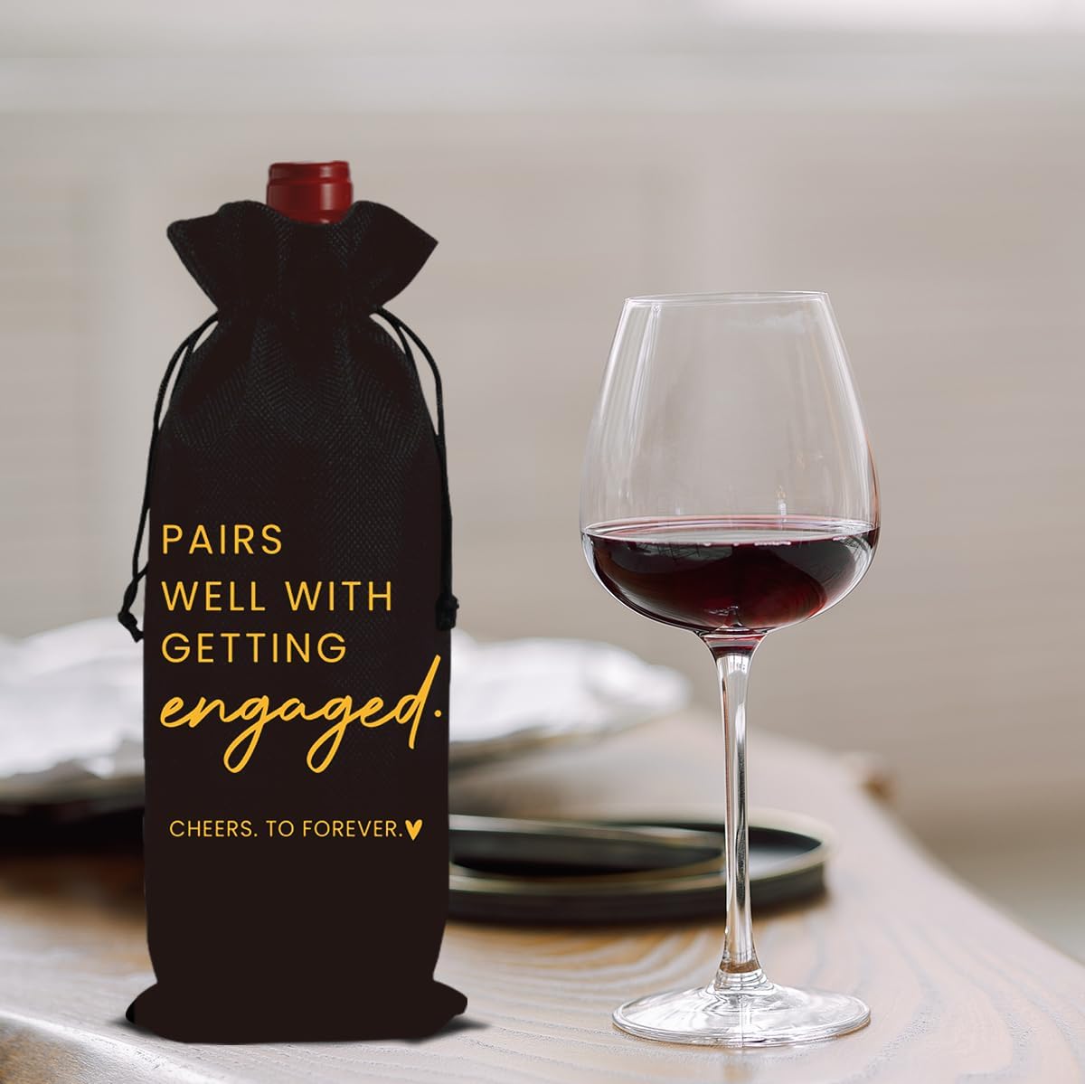 FBCCZEY Engaged Gifts Engagement Gifts for Couples Her Engagement Party Decorations Bridal Shower Decorations Wine Gift Bag Cheers To Forever Wine Bag - Black