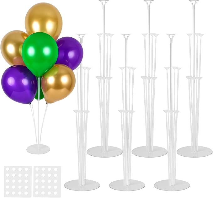 6 Sets Balloon Stand Kit for Table Mardi Gras Table Decorations Mardi Gras Table Centerpieces with Balloon Gold Green Purple Float Carnival Fat Tuesday Party Supplies Decoration