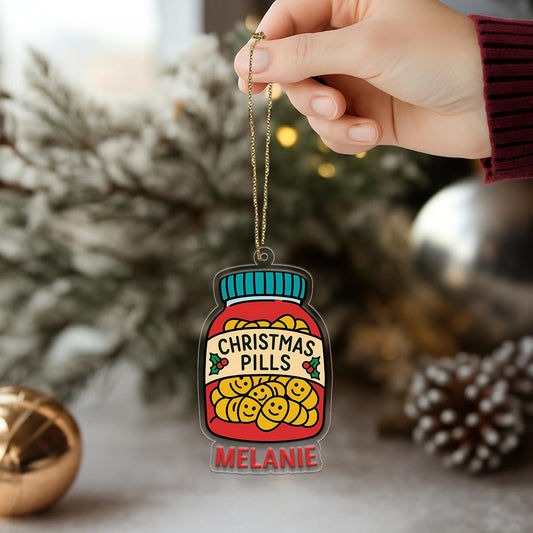 Personalized Happy Christmas Pill Ornament, Custom Funny Christmas Ornament, Humor Gag Gift, Medicine Decor Acrylic Ornament – Personalized Christmas Tree Decoration, Custom