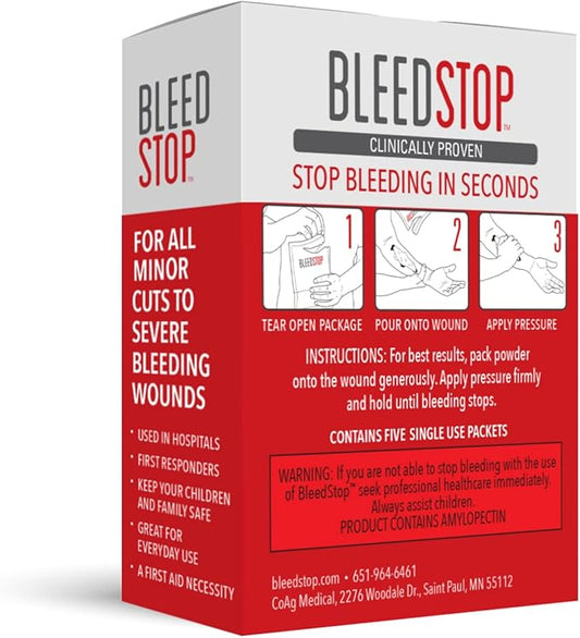 BleedStop™ First Aid Powder 5-Pack | Blood Clotting Powder for Wounds & Nosebleeds (15g each)