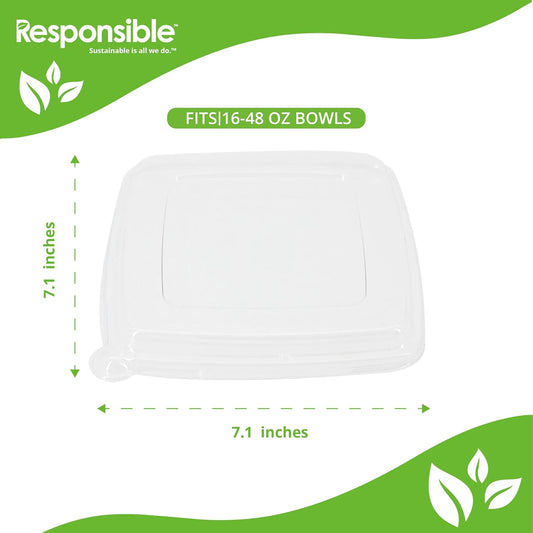Responsible Products Clear Lids 16-48 oz Square Bowls, Tree-Less™ Square Bowl Lids, Extra Strength and Made Without PFAS (200 Count)