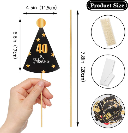 LINGTEER Happy 40th Birthday Party Photo Booth Props,Cheers to 40th Birthday Forty Years Old Bday Party Centerpieces Props Decorations Sign.
