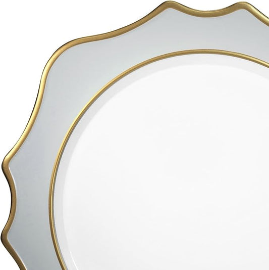 " OCCASIONS " 40 Pieces Round 13'' ACRYLIC MELAMINE Reusable Wedding Charger Plate (Scalloped Dolphin Gray and Gold)