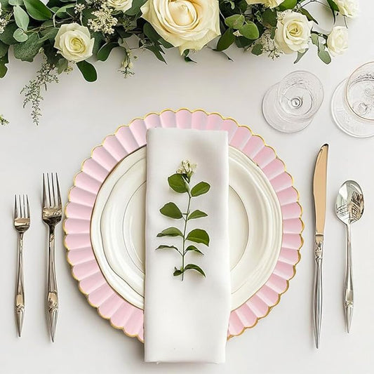 Pink Chargers for Dinner Plates, 13 Inch Plastic Charger Plates, Decorative Chargers for Wedding Party, Tabletop Decor. (Set of 6)