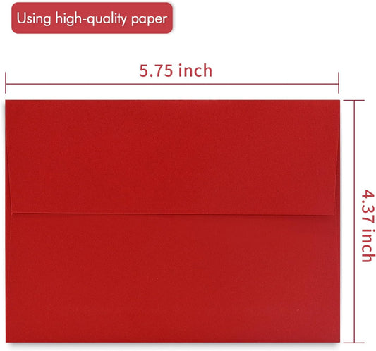 100 Pack A2 Red Envelopes Self Sealing Adhesive Perfect for Weddings, RSVP, Invitations, Baby Shower,Greeting Cards,Announcements, Thank You Notes| A2(4.375 x5.75 Inches)