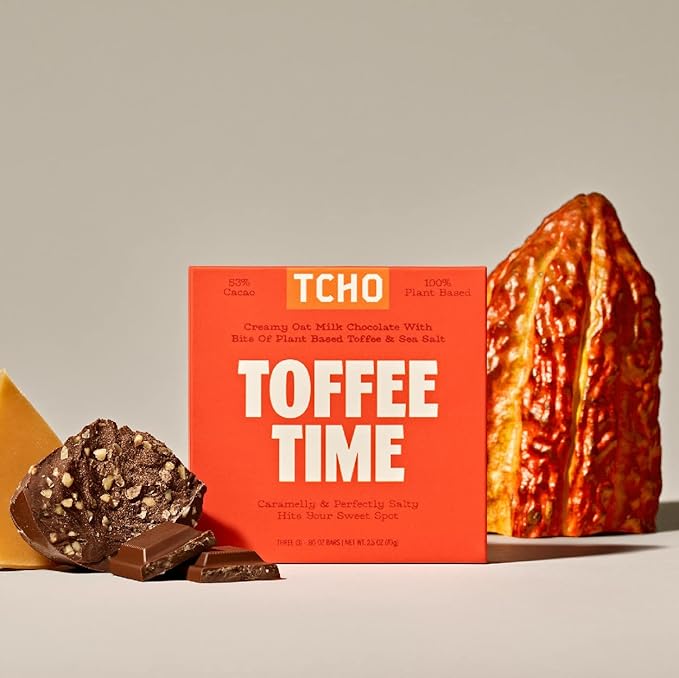 TCHO Toffee Time 53% Oat Milk Chocolate Bars (5 pack) | Plant Based, Organic & Fair Trade, | Non GMO, Non-Dairy, Vegan Chocolate, Soy Free (2.5oz each)