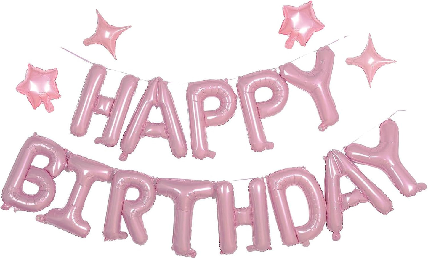 Pink Happy Birthday Banner Balloon Aluminum Foil 16 Inch Letter,Bright Pink 10 Inch Five Pointed Star Four Pointed Star Suitable for Kids, Men, Women, Boys and Girls Party Decoration Supplies