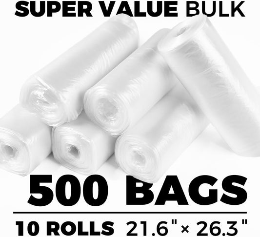 6-8 Gallon Medium Trash Bags 500 Count Super Value Bulk Kitchen Garbage Bags Unscented Clear Wastebasket Bin Liners