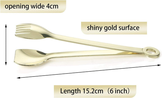 MSY BIGSUNNY Mini Appetizer Tongs Stainless Steel Set of 4, Metal Small Serving Tongs, 6 Inch(15.2cm, Golden)