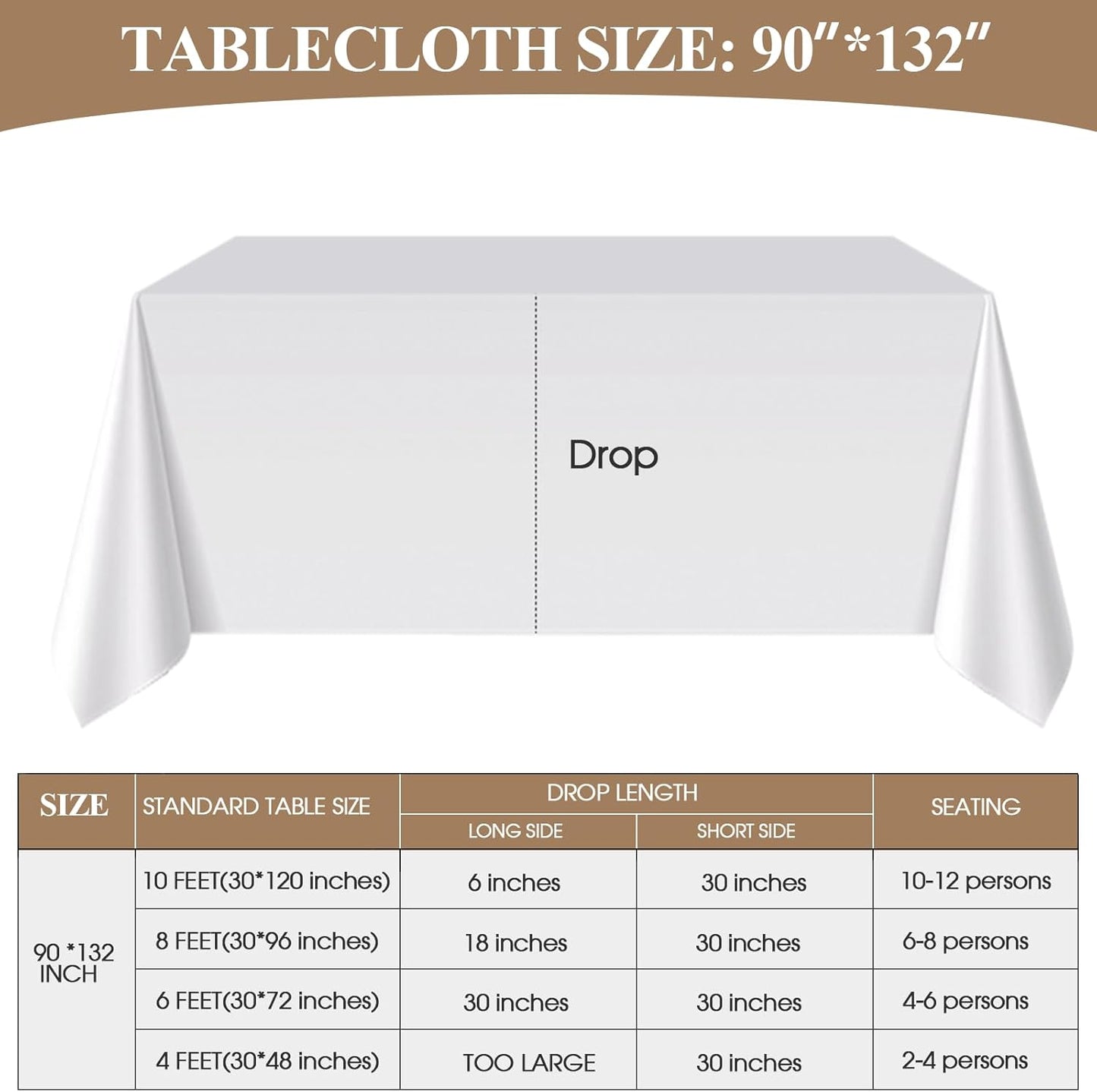 Rectangle Tablecloths 90x132 Inch 10 Pack White Tablecloth Washable Decorative Linen Polyester Table Cloths for Dining Table Banquets Buffet Parties and Wedding