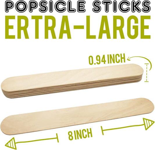 WISYOK 8'' Jumbo Craft Sticks, 60pcs Extra Large Natural Premium Wood, Ice Cream Sticks, Jumbo Sticks, Large Tongue Depressors, Plant Labels, Hair Removal and Waxing Supplies, Crafting