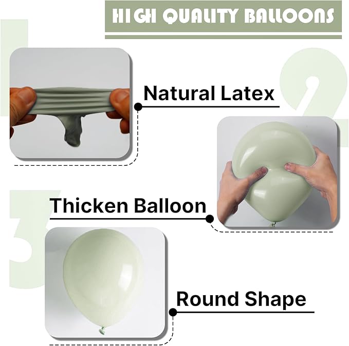 PartyWoo Sage Green Balloons 85pcs Different Sizes of 18 12 10 5 Inch Dusty Boho Green Latex Balloon Arch Kit for Wedding Birthday Dinosaur Jungle Golf Football Theme Party Decorations Green-F32