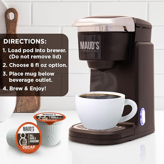Maud's Decaf Dark Roast Coffee Pods, 100 ct, Decaffeinated Recyclable Single Serve Pods – 100% Arabica, Compatible with Keurig K Cups Maker