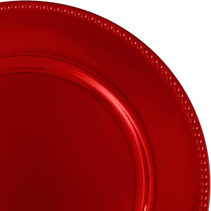 50 Pcs Red Charger Plates Bulk, 13" Round Beaded Plate Chargers, Decorative Plastic Table Chargers for Wedding Holiday Party Baby Shower Event Decoration (Red)
