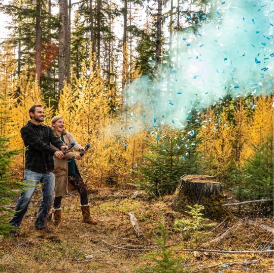 Gender Reveal Confetti 2 Blue Cannon - Powder Smoke with 100% Non-Toxic, Food-Grade Corn Starch - Air Compressed Party Popper - Big and Bright Explosion for Photo Effects (Blue)