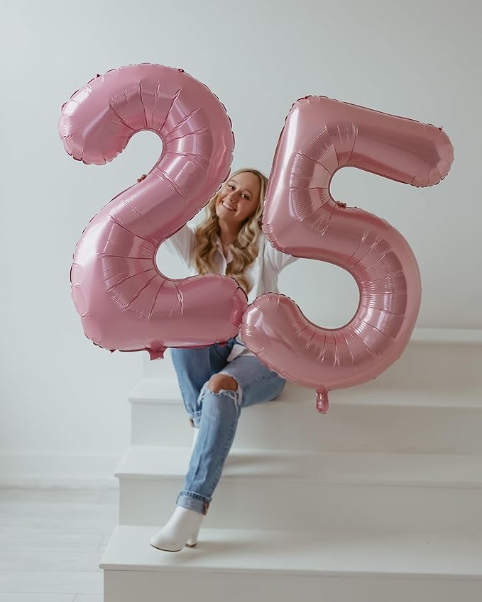 Pearlescent Pink Number Balloon 40 Inch, 0 Number Balloons, 10 20 30 40 50 Numbers Balloon Birthday Decorations, Party Supplies for Women