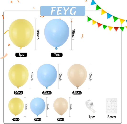 Pastel Blue Yellow Balloon Garland Arch, White Sand Pastel Yellow Balloons Pastel Baby Blue Latex Party Balloon for Baby Shower Theme Birthday Gender Reveal Bridal Wedding Party Decoration
