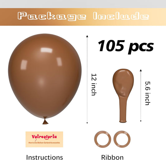 105pcs Brown Balloons 12inch Party Latex Balloons for Boys Girls Birthday Baby Shower Gender Reveal Wedding Sunflower Party Decorations