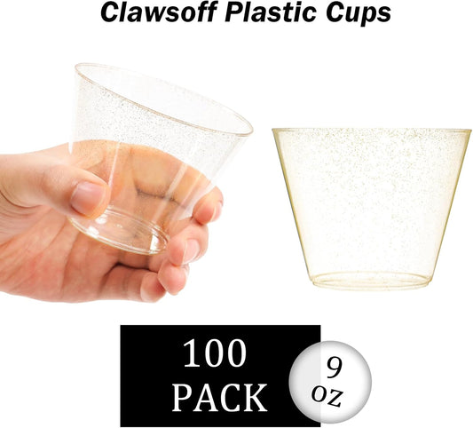 100 Count 9 oz Gold Plastic Cups, Disposable Cocktail Cups for Wedding & Party, Bulk Gold Plastic Tumblers, Fancy Disposable Party Cups for Cold Drinks