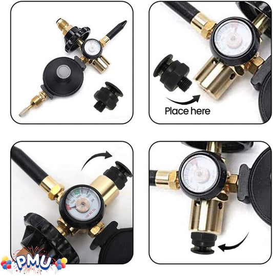 PMU Helium Balloon Filler with Automatic Shut-Off for Mylar/Foil and Dual Latex Inflator with Gauge and Balloon Ribbon String Cutter - 1pc Set