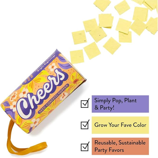 Modern Sprout Seed Confetti Poppers with Flower Seeds - Party Favors for Outdoor Wedding Birthday & Parties - Non-Toxic Plastic-Free & Pollinator Safe Plantable Seed Paper- Yellow Cheers(Pack of 12)