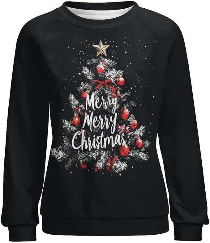 LOAIHA Christmas Sweatshirts for Women Christmas Tree Graphic Shirt Xmas Long Sleeve Merry Christmas Pullover Blouse