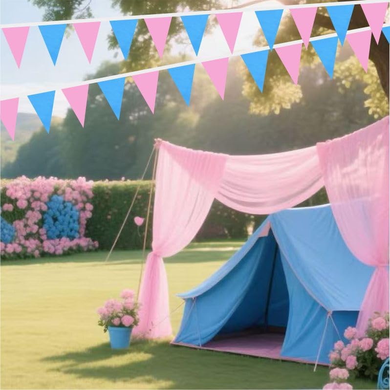 Pink and Blue Pennant Banner Flags Garland Streamers Party Decorations for Boy or Girl Birthday Wedding Classroom 60Feet 40Flags