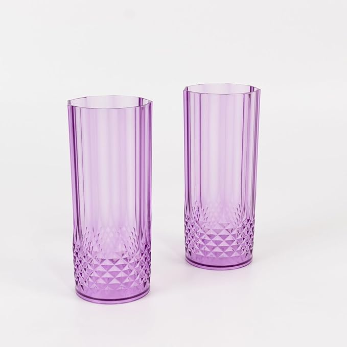 Efavormart 6-Pack Plastic Highball Glasses, 14oz Shatterproof Crystal Cut Drink Glasses for Kitchen Mojito Whiskey Cocktail, Purple