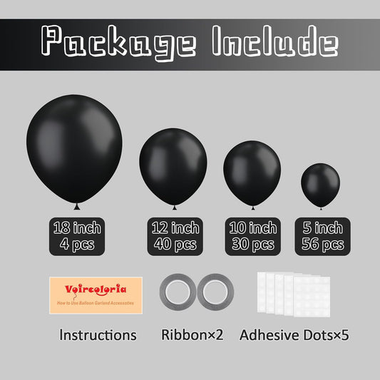 130pcs Black Balloons Different Sizes 18" 12" 10" 5" Party Latex Balloons for Birthday Graduation Baby Shower Anniversary New Year Holiday Party Decorations