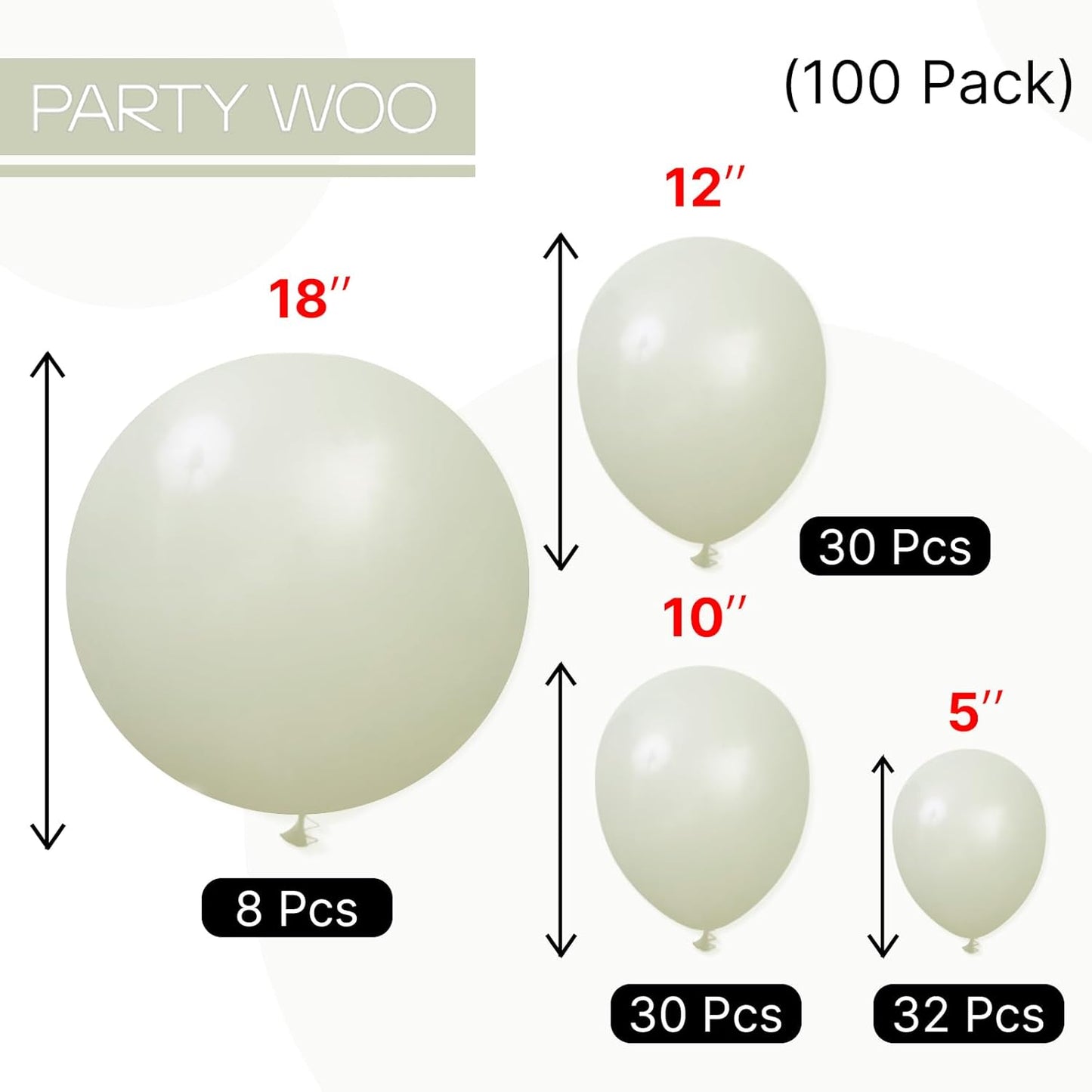PartyWoo Sage Green Balloons 100pcs Different Sizes of 18 12 10 5 Inch Dusty Boho Green Latex Balloon Arch Kit for Wedding Birthday Dinosaur Jungle Golf Football Theme Party Decorations Green-F32